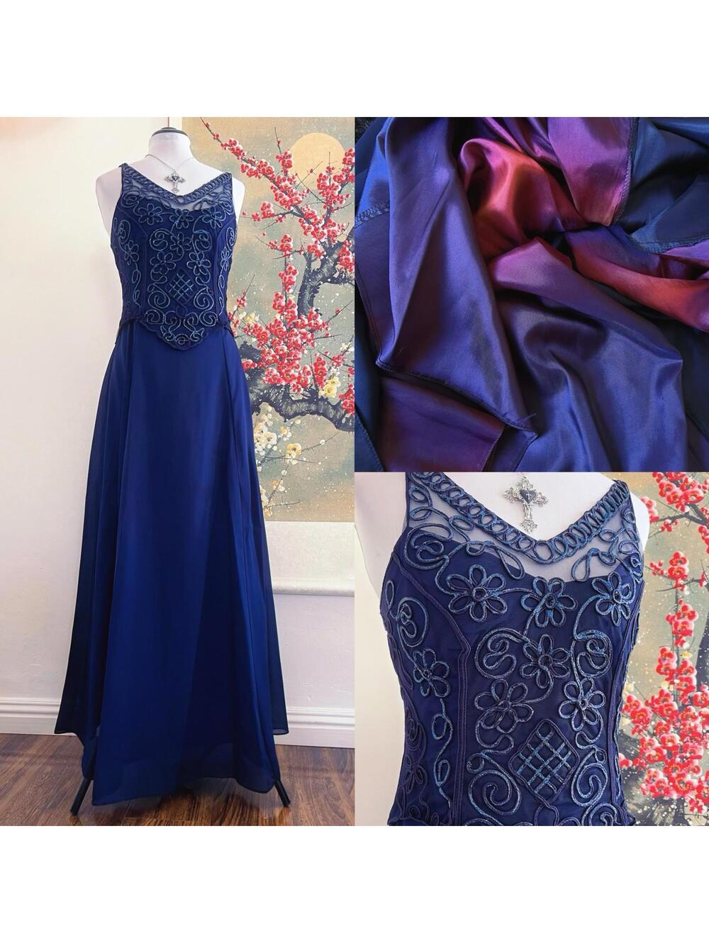 Vintage 90s Fairy Grunge Prom Dress Blue Maxi Gown Whimsigoth Soutache Large